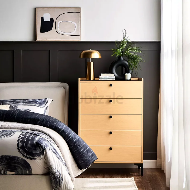 Modern 5-Drawer Wood Dresser with Black Metal Legs – Sleek Minimalist Storage Cabinet63220831119362111