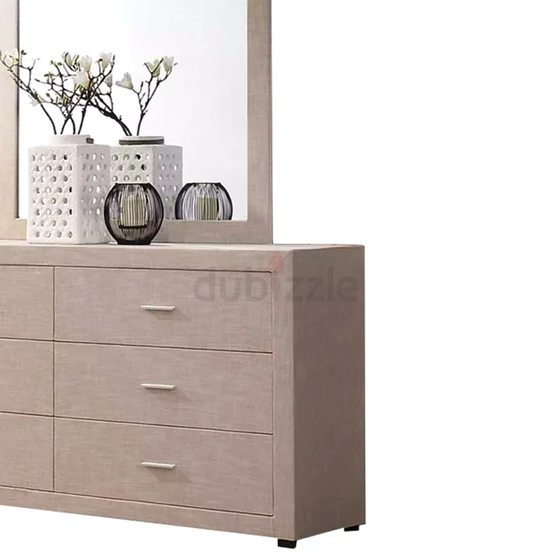 Modern 6-Drawer Dresser with Mirror in Textured Beige Finish – Contemporary Bedroom Storage63220831147267111