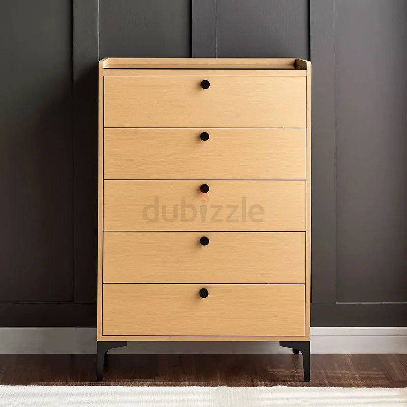 Modern 5-Drawer Wood Dresser with Black Metal Legs – Sleek Minimalist Storage Cabinet63220831119362112