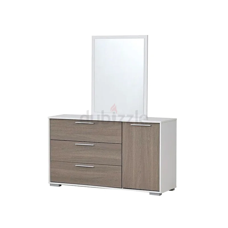 Modern Alder Dresser with Mirror – Beige  White Finish, 3 Drawers + 1 Cabinet63220831140099113