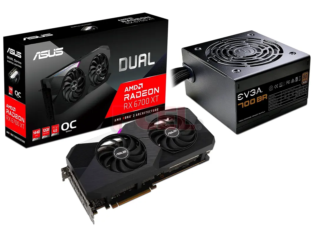 بطاقة رسوميات ASUS Radeon RX 6700 XT عالية الأداء مع مصدر طاقة EVGA