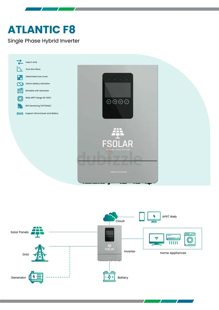 FSolar Atlantic F8 8000VA 48V Hybrid Solar Inverter With MPPT Solar Charge Controller 120A63167576476418112