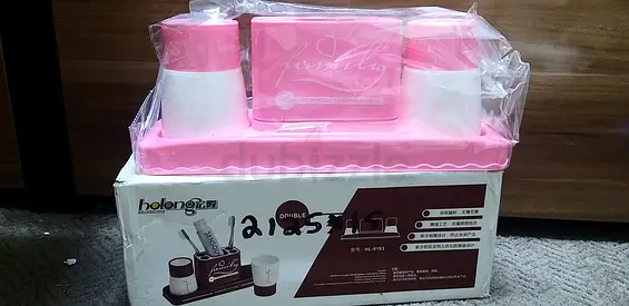 Charming Pink Bathroom Organizer Set - Brand New!