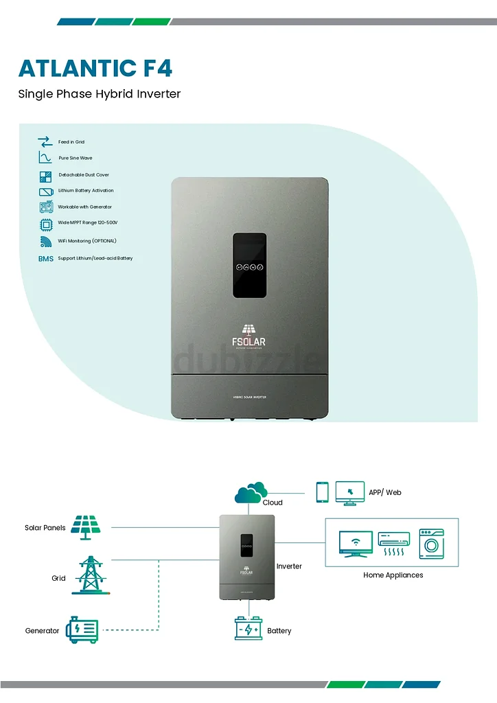 العاكس الهجين للطاقة الشمسية FSolar Atlantic F4 4000 فولت-أمبير 24 فولت مع وحدة تحكم شحن شمسية MPPT 100 أمبير63258141440771112