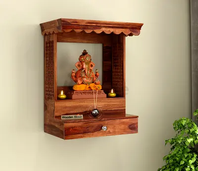 Elegant Wooden Wall Mandir/Temple with Drawer