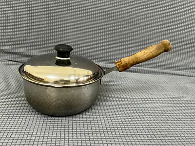 Stylish Stainless Steel Cooking Pot with Wooden Handle