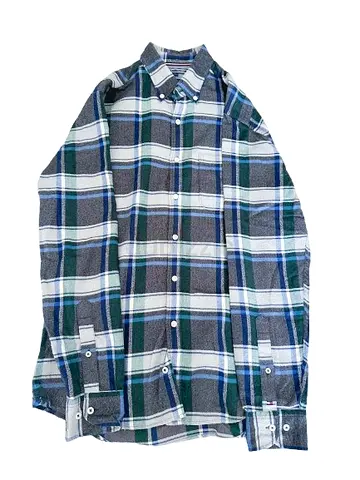 Original Stylish TOMMY HILFIGER Check Shirt in Green  Blue – New York Fit – Size S