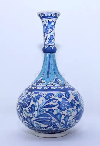 Vintage Turkish Blue White Ceramic Vase- Hand Painted Teardrop Art- Handmade Decor Gift, 32 cm