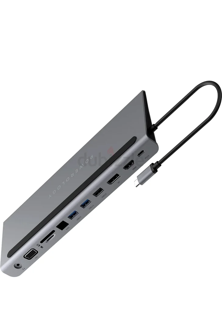 Powerology 11 in 1 Multi-Display USB-C Hub  Laptop Stand 100W - Gray632560640353301121