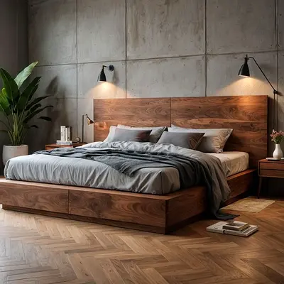Stylish Wooden Bed Frame with Nightstands - Modern Design!