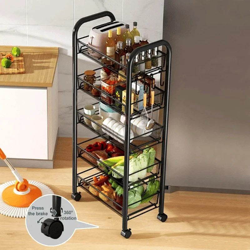 5 Tier Rolling Cart, Kitchen Storage Utility Cart, Multifunction Basket Stand for Kitchen  Bathroom63178907472770111