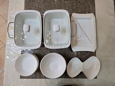 White Ceramic Bowls and Tray