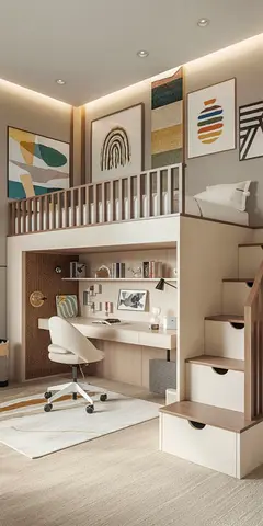 Stylish and Modern Loft Bed with Workspace