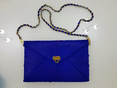Real python leather envelope clutch