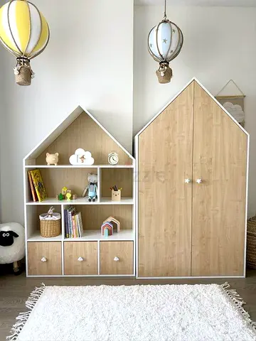 Charming Childrens Furniture: Playful House-Shaped Bookcase  Wardrobe Set Custom Made