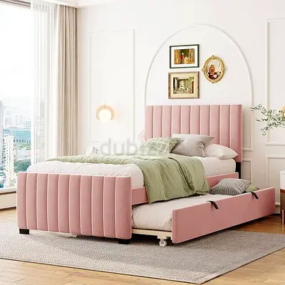 Stylish Pink Velvet Bed Frame with Pull-Out Underbed Storage