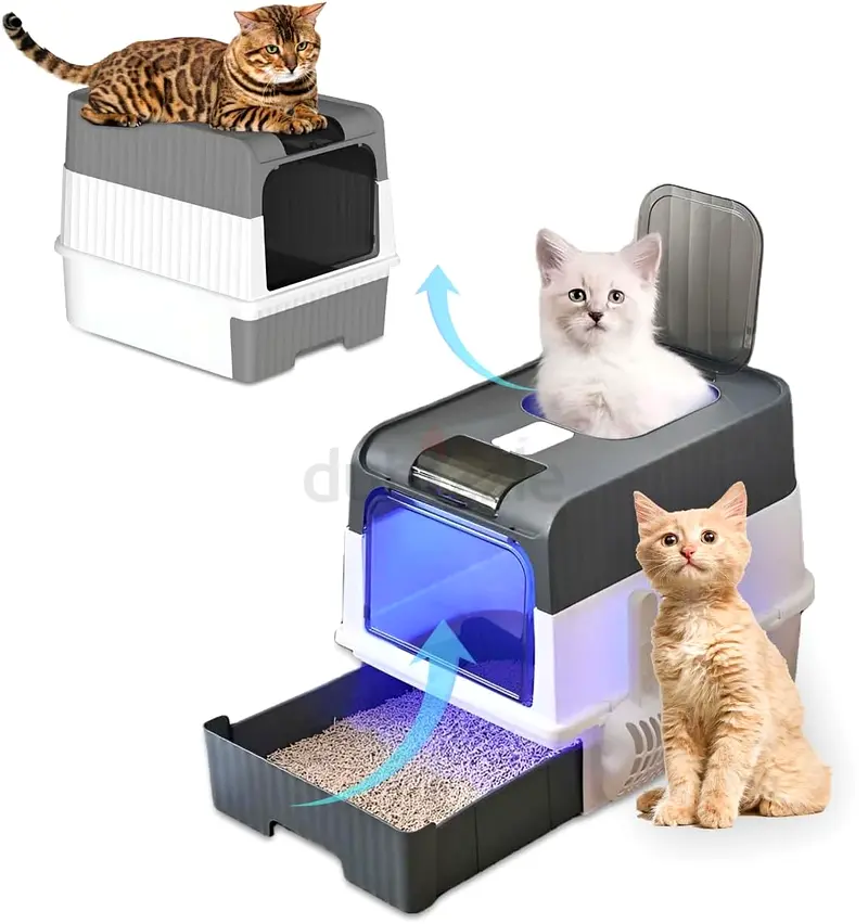 UV Cat Litter Box Large with Two Way Entry  Exit, Spacious and Easy to Clean Strandard Litter Box f