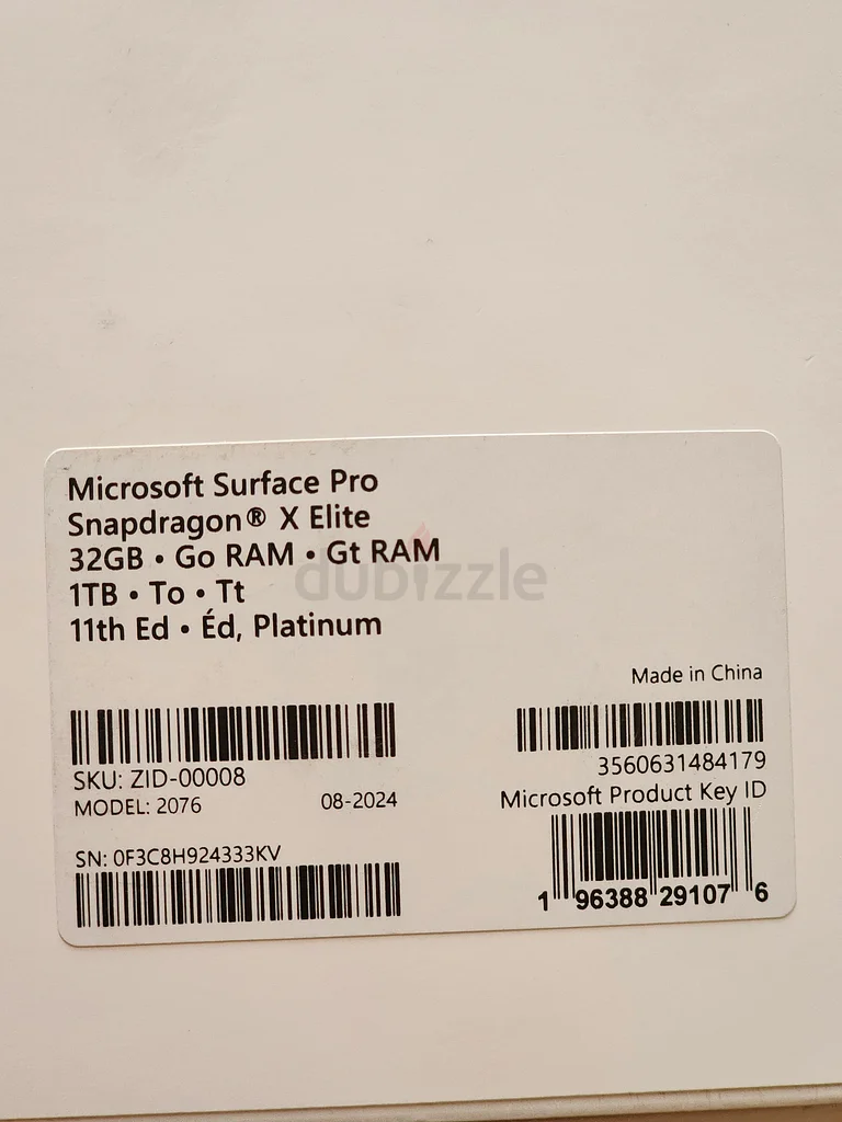Microsoft Surface Pro (11th Edition - 2024), 32GB RAM, 1TB SSD, Platinum WITH ACCESSORIES63257635849985111