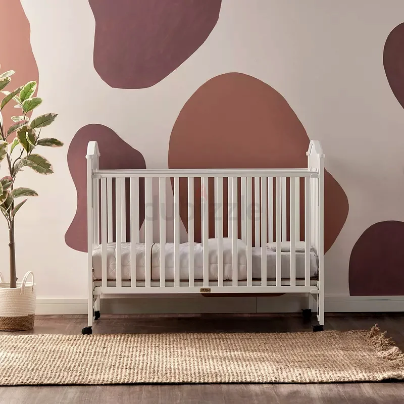 Wooden Crib with wheels, Portable, Baby Crib with Three Adjustable Heights63206883284866111