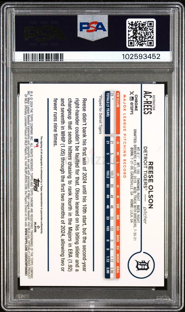 2024 TOPPS CHROME UPDATE REFRACTOR REESE OLSON RC /499 PSA 9 DNA AUTO AUTHENTIC63208860741249111