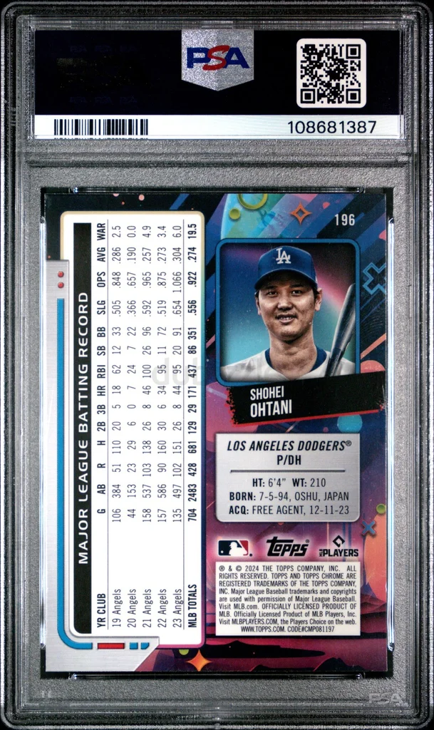 2024 TOPPS CHROME COSMIC AQUA EQUINOX REFRACTOR SHOHEI OHTANI 111/199 PSA 1062930642986113111