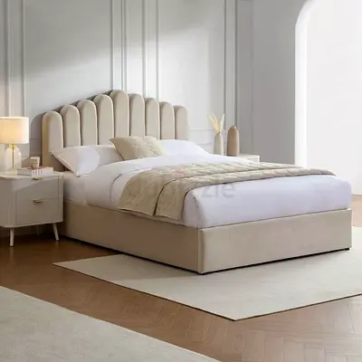 Luxury Beige Upholstered King Size Bed Set