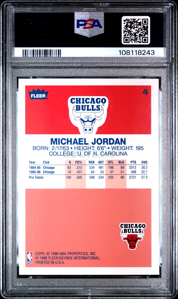 1996 FLEER DECADE OF EXCELLENCE #4 MICHAEL JORDAN PSA 1063208861000577111