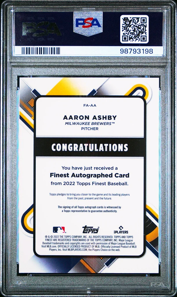 2022 TOPPS FINEST AUTOS BLUE REFRACTOR AARON ASHBY RC 110/150 PSA 10 أوتو63224832206337111