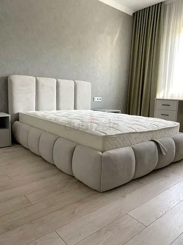 Cozy Light Grey Boucle Fabric King Size Bed