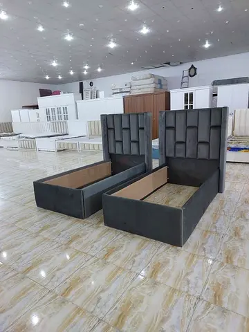 High Quality Brand New Grey Velvet Upholstered Single Size Beds For Sale In Dubai