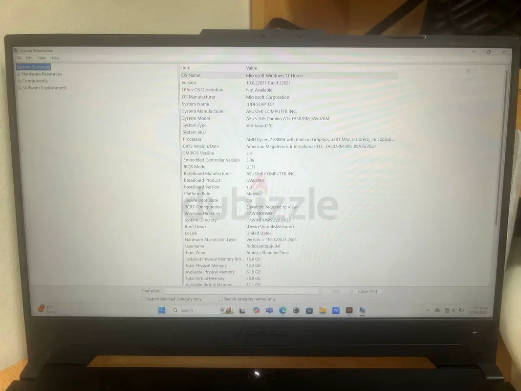 ASUS TUF A15 gaming laptop63254990282626113