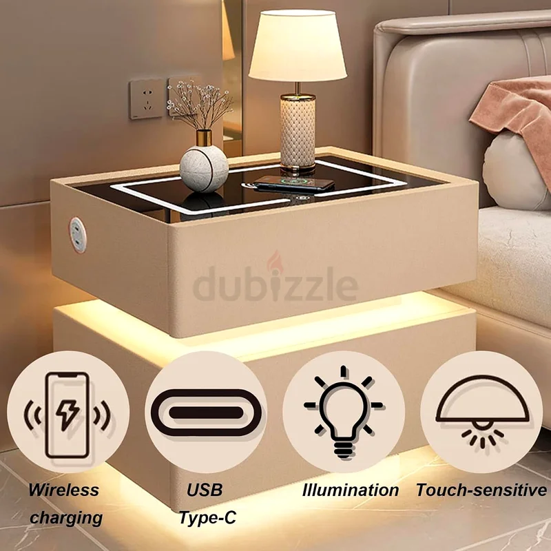 Modern Bedside Table with Wireless Charging | Smart Nightstand with Storage63220328991746112