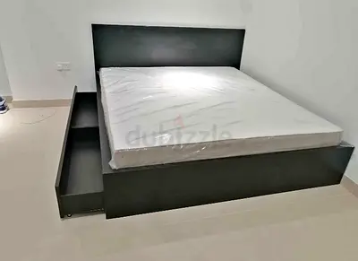 IKEA malam queen size 160/200 bed with IKEA mattress and 2 storage drawers underneath