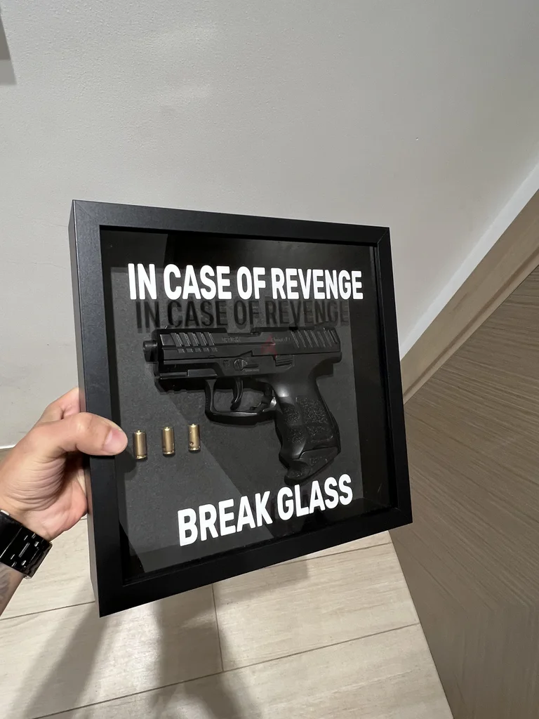 In Case of Revenge Break Glass Fake Gun Box Frame black629306416360991121