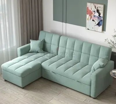 Stylish Mint Green L-Shaped Sofa - Comfortable and Chic!