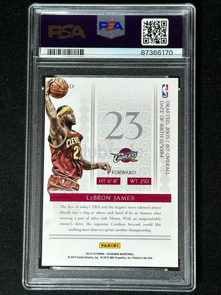 PSA 10 2014 Panini Excalibur Red Lebron James SP Parallel Card #130. رقم الشهادة 8736617062930643035009111