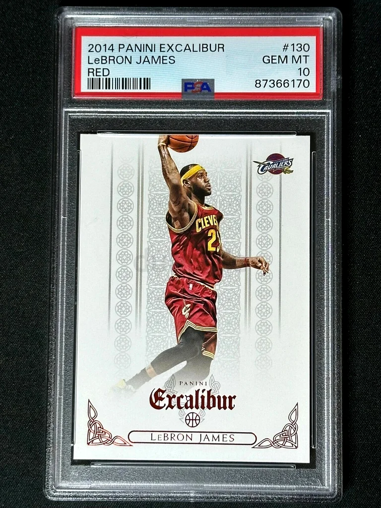 PSA 10 2014 Panini Excalibur Red Lebron James SP Parallel Card #130. رقم الشهادة 8736617062930643035009114