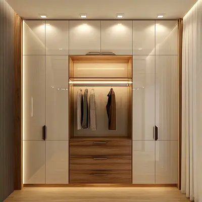 Modern Wooden Wardrobe with Integrated Lighting