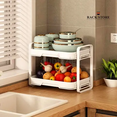 KITCHEN COUNTERTOP DISH RACK, STYLISH 2 LAYER PLATE RACK,WHITE COLOUR DISH DRYING RACK