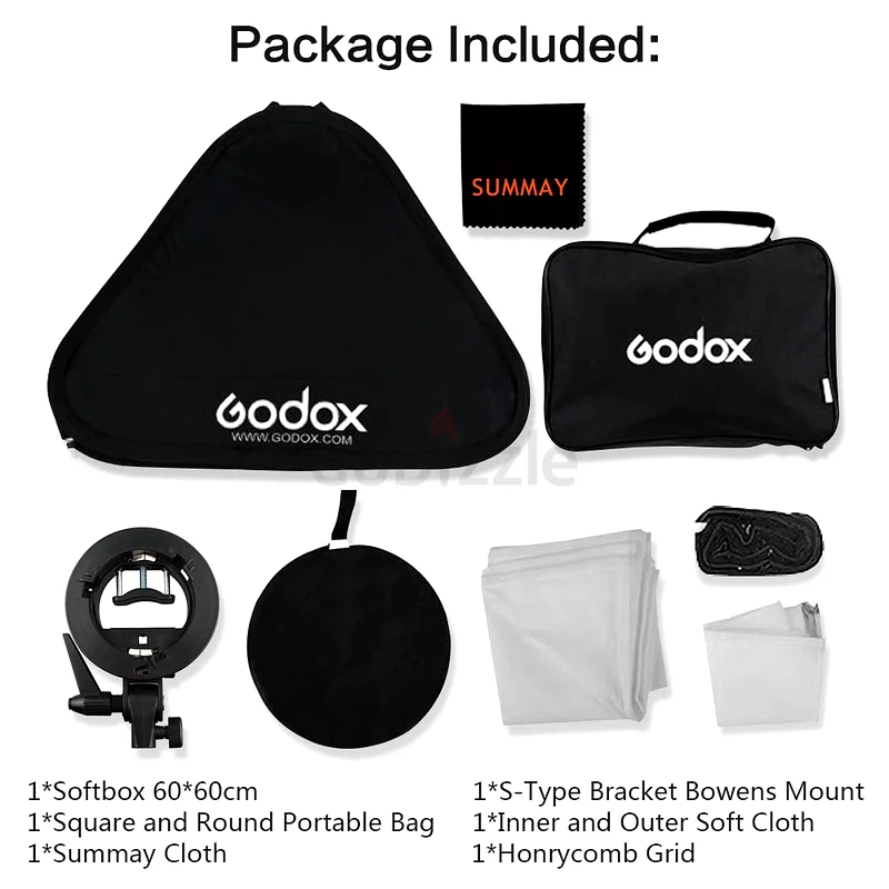 صندوق إضاءة ناعم قابل للطي من GODOX مقاس 60×60 سم / 24×24 بوصة مع قوس فلاش من النوع S63265602334722111