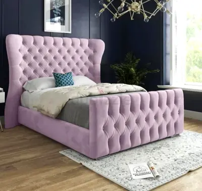Elegant Queen Size Bed with Plush Headboard