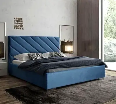 Stylish Modern Blue Upholstered Bed for Sale
