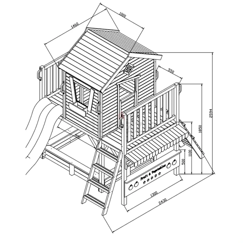 Wooden Playhouse with slide , Tower  Tunnels -200*243*295CM63264591233027113
