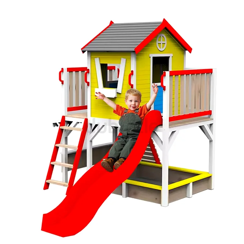 Wooden Playhouse with slide , Tower  Tunnels -200*243*295CM63264591233027111