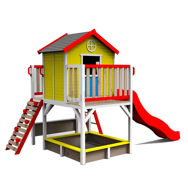 Wooden Playhouse with slide , Tower  Tunnels -200*243*295CM63264591233027114