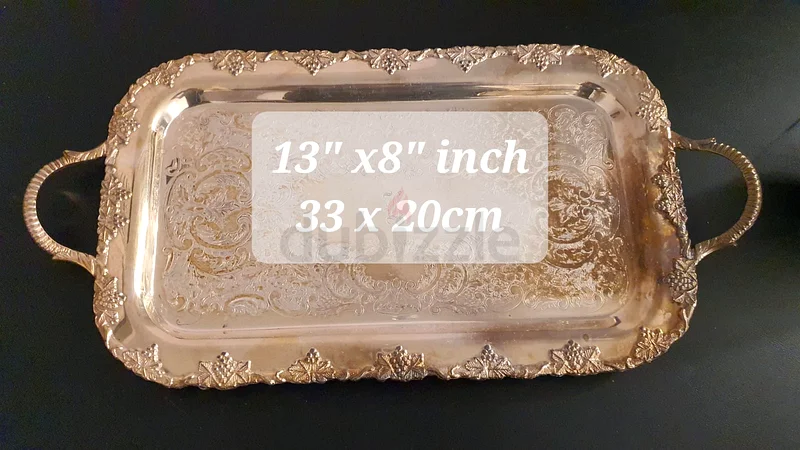 صينية فضية مطعّمة بالفضة على الطراز القديم الإنجليزي 20 × 30 سم63215872792321112