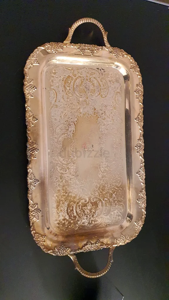 صينية فضية مطعّمة بالفضة على الطراز القديم الإنجليزي 20 × 30 سم63215872792321114