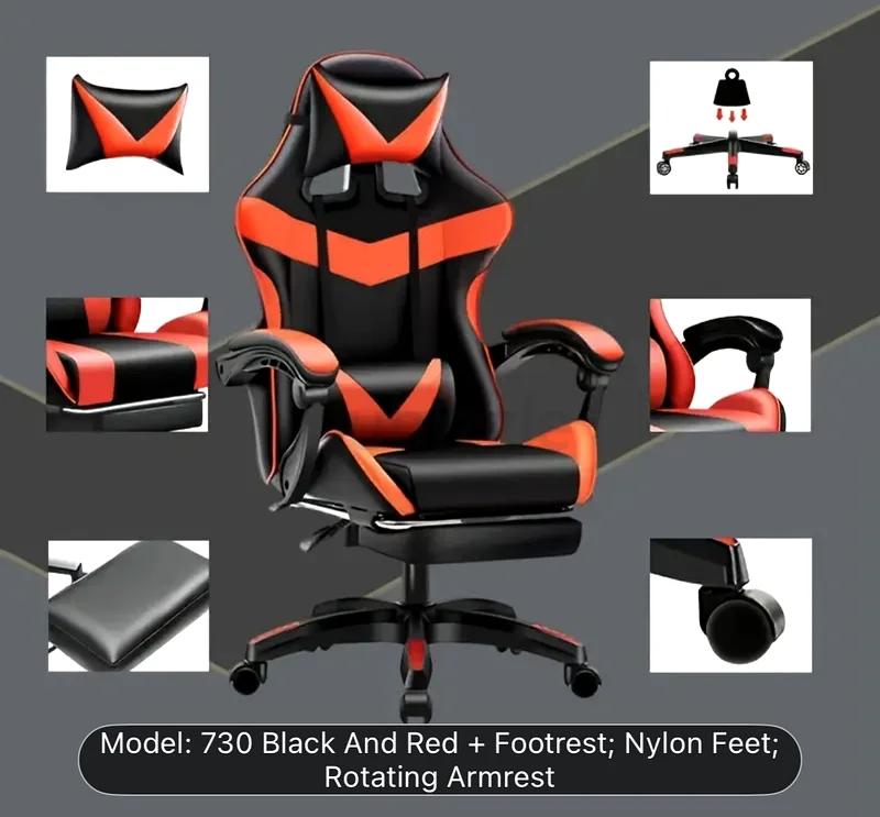 Gaming Chair, ergonomic PU leather computer chair with waist support, adjustable waist support, recl63230710372993111