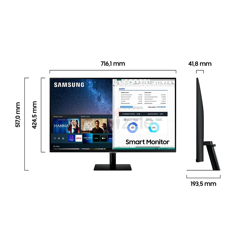 Samsung 27 Smart Monitor, Black, FHD, 1920X1080, 16:9, 60Hz, 3000:1, 4ms (GTG)63165715667971112