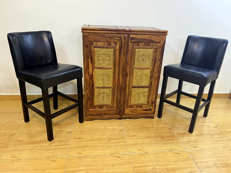 Antique Marina Solid Wood Bar With Leather Stools62865808950017114